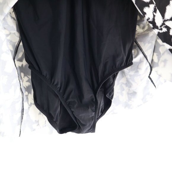Swim Solutions Printed Tummy Control One-Piece Swimsuit Women's 16 Black Beach - Picture 5 of 15